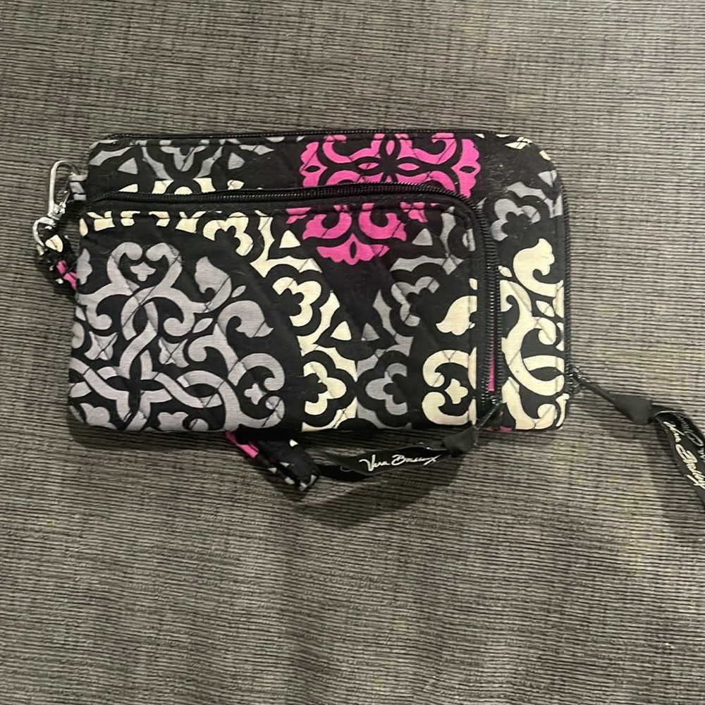 Vera Bradley Black and Pink Patterned Women's wristlet.